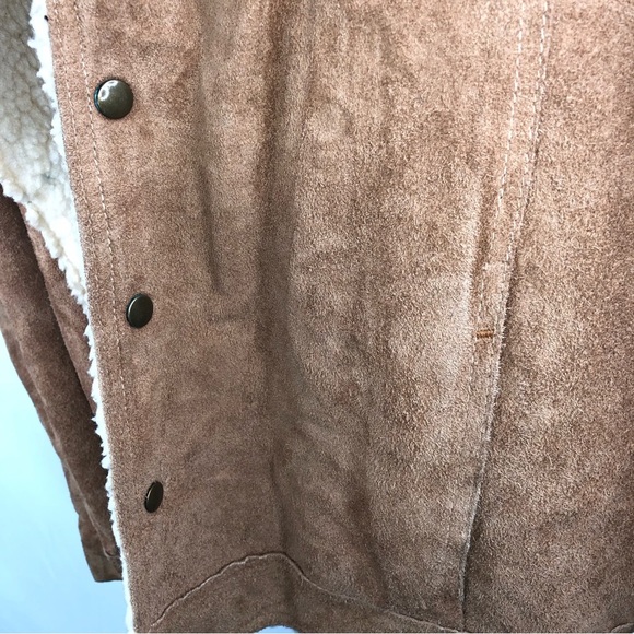 Vintage JC Penny Rancher Suede Trucker Jacket Sherpa Lined Mens 46 Reg Snaps - Picture 2 of 8